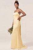 Daffodil Mermaid Spaghetti Straps Satin Long Bridesmaid Dress with Bow