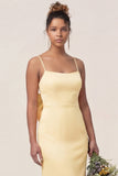 Daffodil Mermaid Spaghetti Straps Satin Long Bridesmaid Dress with Bow