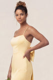 Daffodil Mermaid Spaghetti Straps Satin Long Bridesmaid Dress with Bow