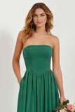 Strapless Eucalyptus Chiffon A Line Long Bridesmaid Dress with Pockets