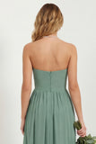 Strapless Eucalyptus Chiffon A Line Long Bridesmaid Dress with Pockets