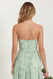 Green Flower A Line Strapless Long Bridesmaid Dress