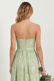Green Flower A Line Strapless Long Bridesmaid Dress