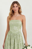 Green Flower A Line Strapless Long Bridesmaid Dress