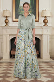 Sage Green Floral A Line Notched Lapel Long Mother Of The Bride Dress