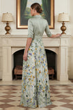 Sage Green Floral A Line Notched Lapel Long Mother Of The Bride Dress