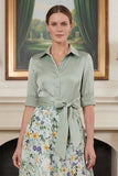Sage Green Floral A Line Notched Lapel Long Mother Of The Bride Dress