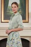 Sage Green Floral A Line Notched Lapel Long Mother Of The Bride Dress
