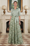 Sage Green Floral A Line Long Mother of the Bride Dress with Bow