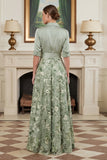 Sage Green Floral A Line Long Mother of the Bride Dress with Bow