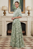 Sage Green Floral A Line Long Mother of the Bride Dress with Bow