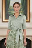 Sage Green Floral A Line Long Mother of the Bride Dress with Bow