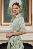 Sage Green Floral A Line Long Mother of the Bride Dress with Bow