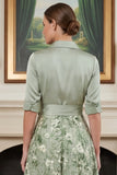 Sage Green Floral A Line Long Mother of the Bride Dress with Bow