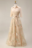 Sage Green Floral A Line Long Mother of the Bride Dress with Bow