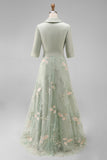 Sage Green Floral A Line Long Mother of the Bride Dress with Bow