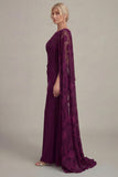 Black Sheath Long Mother of the Bride Dress with Cape