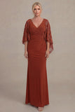 Black Sheath V Neck Long Mother of the Bride Dress with Cape Sleeves