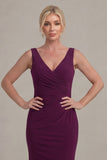 Grape Sheath V Neck Long Mother of the Bride Dress with Cape