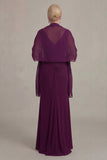 Grape Sheath V Neck Long Mother of the Bride Dress with Cape