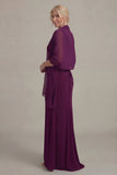 Grape Sheath V Neck Long Mother of the Bride Dress with Cape