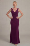 Grape Sheath V Neck Long Mother of the Bride Dress with Cape