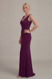Grape Sheath V Neck Long Mother of the Bride Dress with Cape