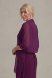 Grape Sheath V Neck Long Mother of the Bride Dress with Cape