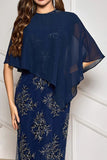 Navy Chiffon Capelet Cover Up for Mother of the Bride