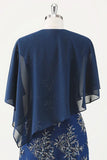 Navy Chiffon Capelet Cover Up for Mother of the Bride