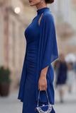 Royal Blue Chiffon Shawl Evening Cape