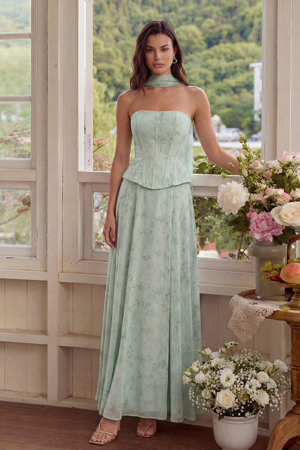 Wedtrend Women 3 Piece Strapless Wedding Guest Dress Corset Dusty Sage Floral Maxi Casual Dress WEDTREND Wedtrend Women 3 Piece Strapless Wedding Guest Dress Corset Dusty Sage Floral Maxi Casual Dress WEDTREND