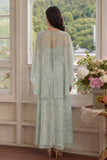 Dusty Sage Floral 2 Piece Chiffon A Line Wedding Guest Dress with Cape