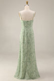 Dusty Sage Floral 2 Piece Chiffon A Line Wedding Guest Dress with Cape