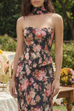 Strapless Corset 2 Piece Pink Floral Wedding Guest Dress with Streamer