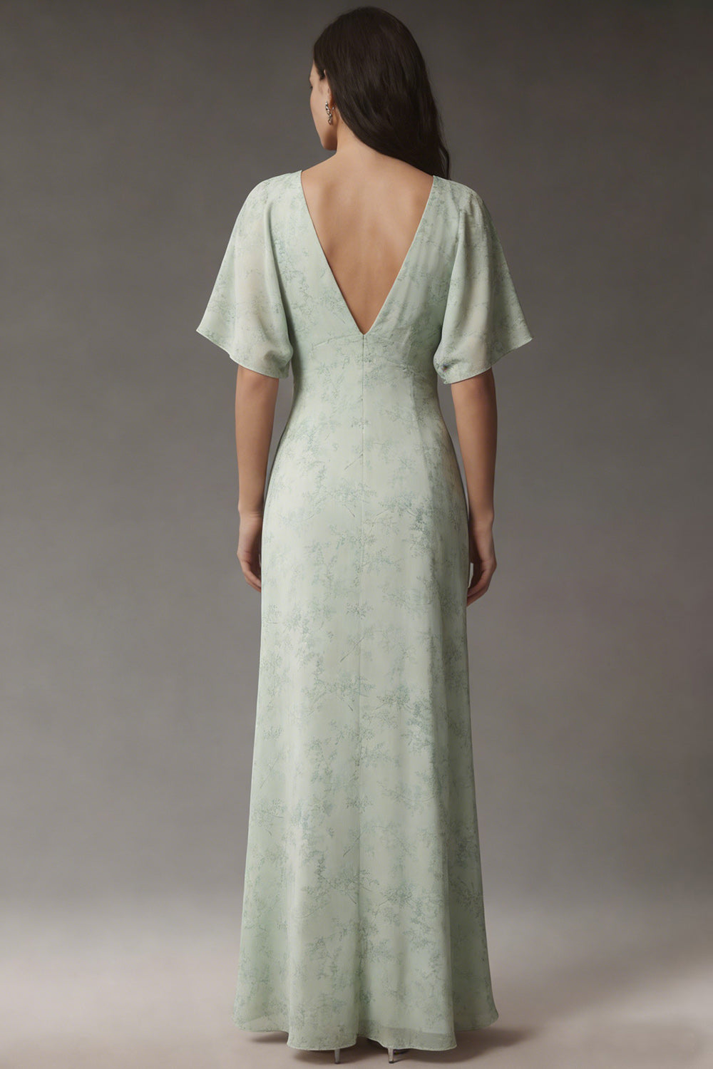 a line maxi wedding guest dress Ever-Pretty Ruffles Sleeve Back Cutout A-Line Maxi Chiffon Bridesmaid Dress