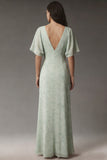Floral A Line V Neck Dusty Sage Maxi Wedding Guest Dress