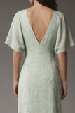 Floral A Line V Neck Dusty Sage Maxi Wedding Guest Dress