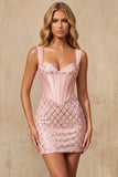 Pink Corset Thick Straps Bodycon Sequin Homecoming Dress