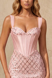 Pink Corset Thick Straps Bodycon Sequin Homecoming Dress