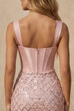 Pink Corset Thick Straps Bodycon Sequin Homecoming Dress