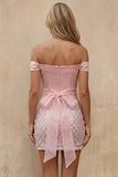 Off the Shoulder Bodycon Sequin Pink Homecoming Dress with Belt