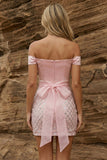Off the Shoulder Bodycon Sequin Pink Homecoming Dress with Belt