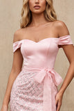 Off the Shoulder Bodycon Sequin Pink Homecoming Dress with Belt
