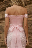 Off the Shoulder Bodycon Sequin Pink Homecoming Dress with Belt