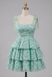 Cute Light Green A Line Tiered Floral Homecoming Dress