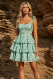 Cute Light Green A Line Tiered Floral Homecoming Dress