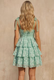 Cute Light Green A Line Tiered Floral Homecoming Dress