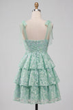 Cute Light Green A Line Tiered Floral Homecoming Dress