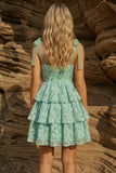 Cute Light Green A Line Tiered Floral Homecoming Dress